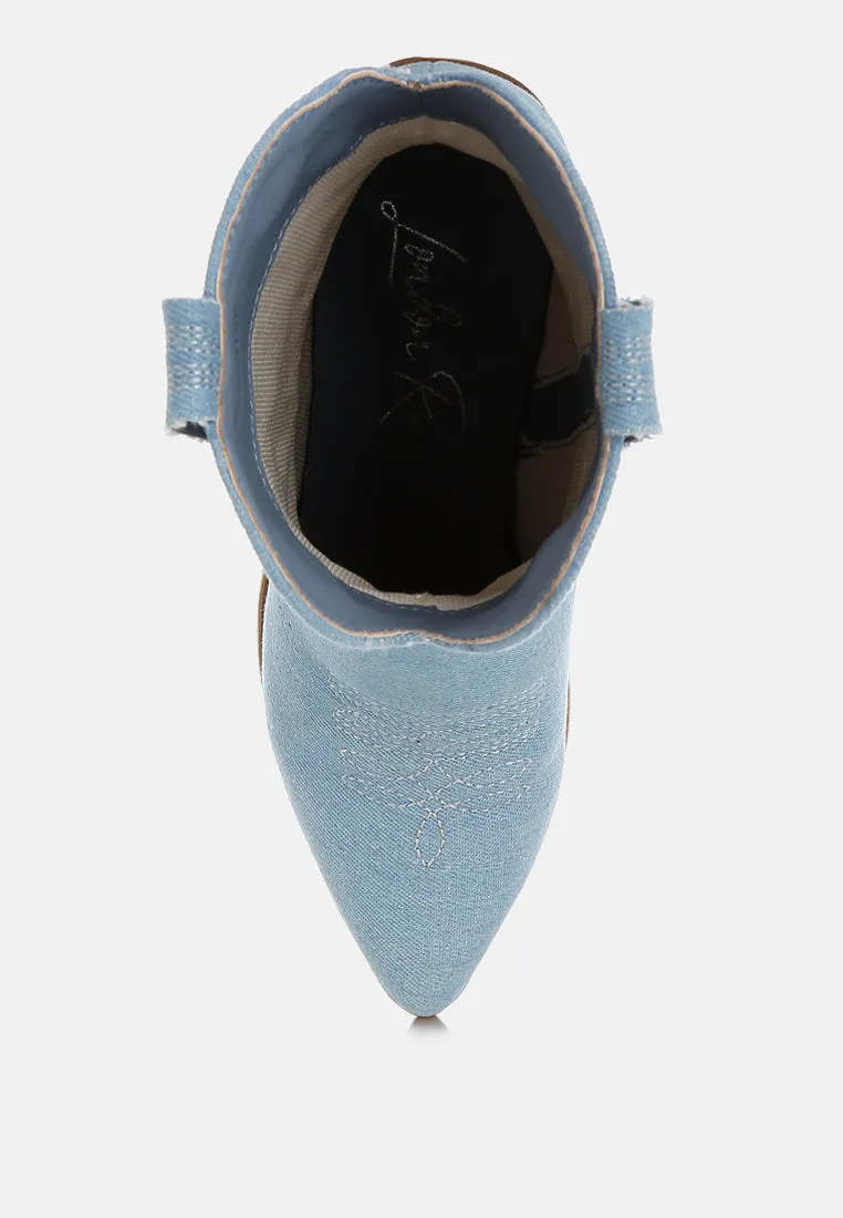 Nigara Cut Out Detail Denim Cowboy Boots