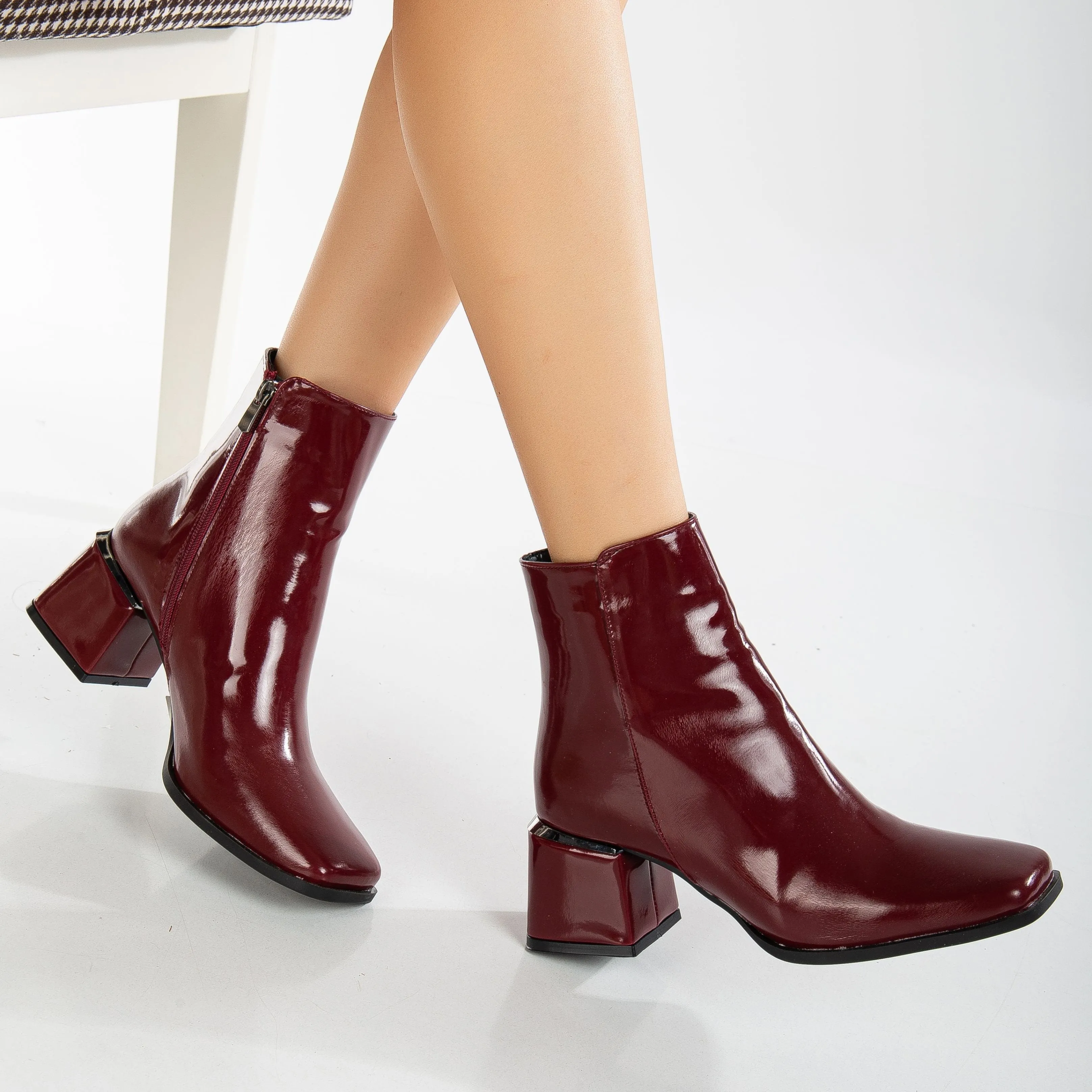 Odette - Burgundy Patent Ankle Boots