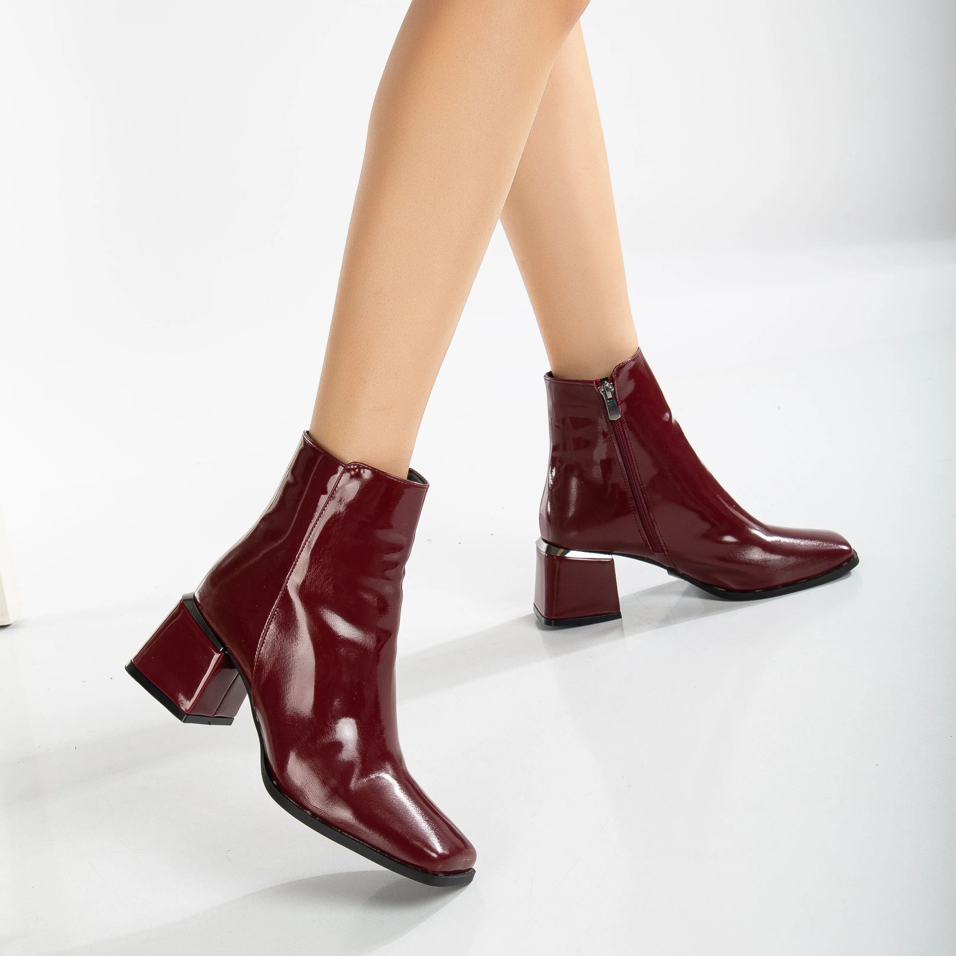 Odette - Burgundy Patent Ankle Boots
