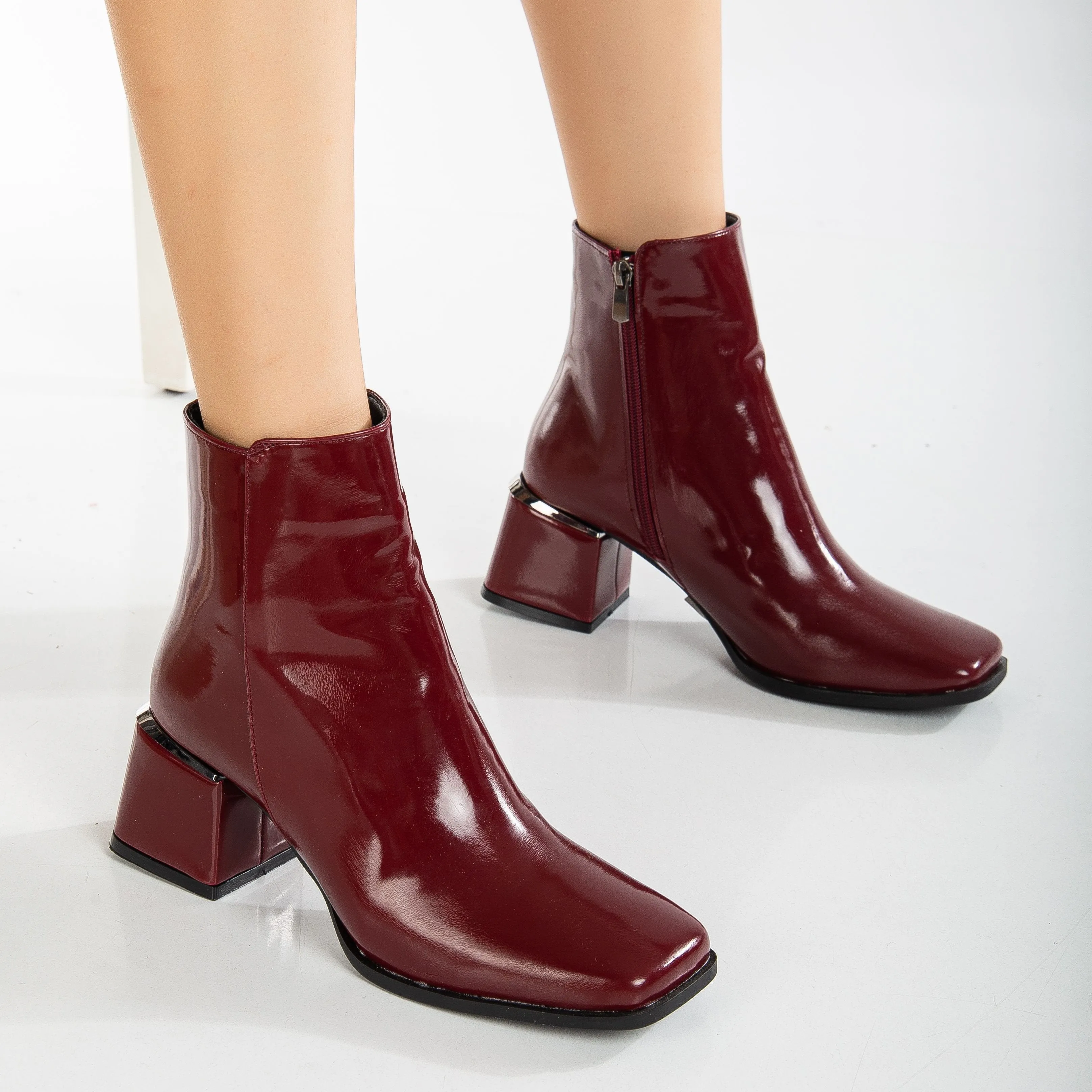Odette - Burgundy Patent Ankle Boots