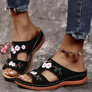Peep Toe Floral Retro Style Sandals