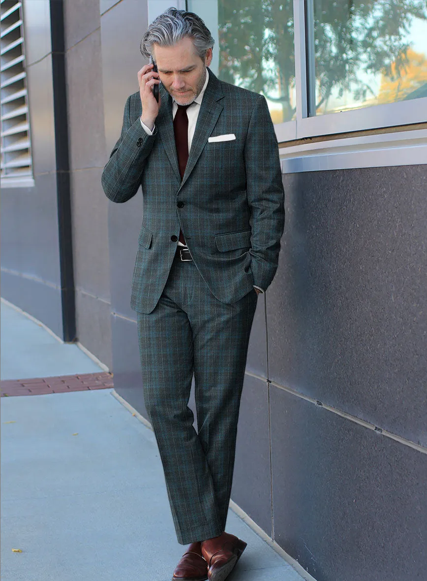 Reda Cyan Green Checks Wool Suit