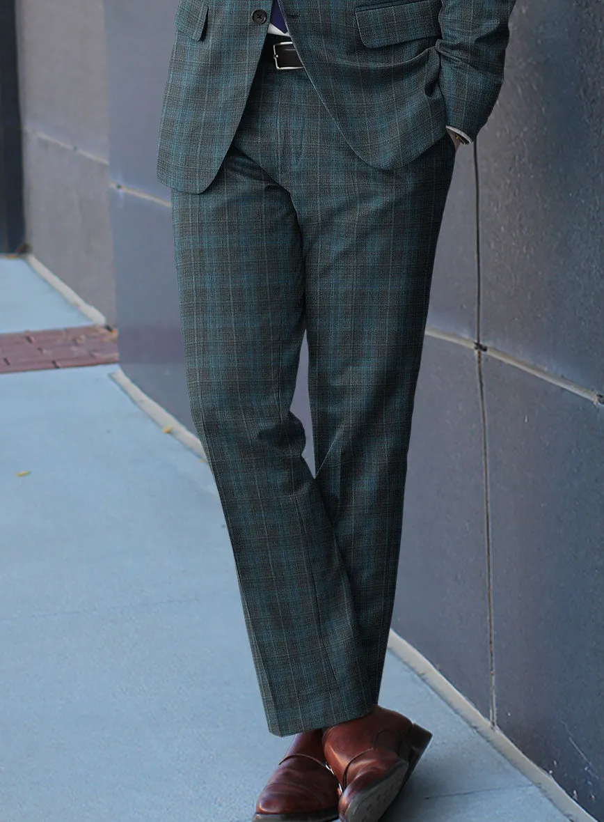 Reda Cyan Green Checks Wool Suit