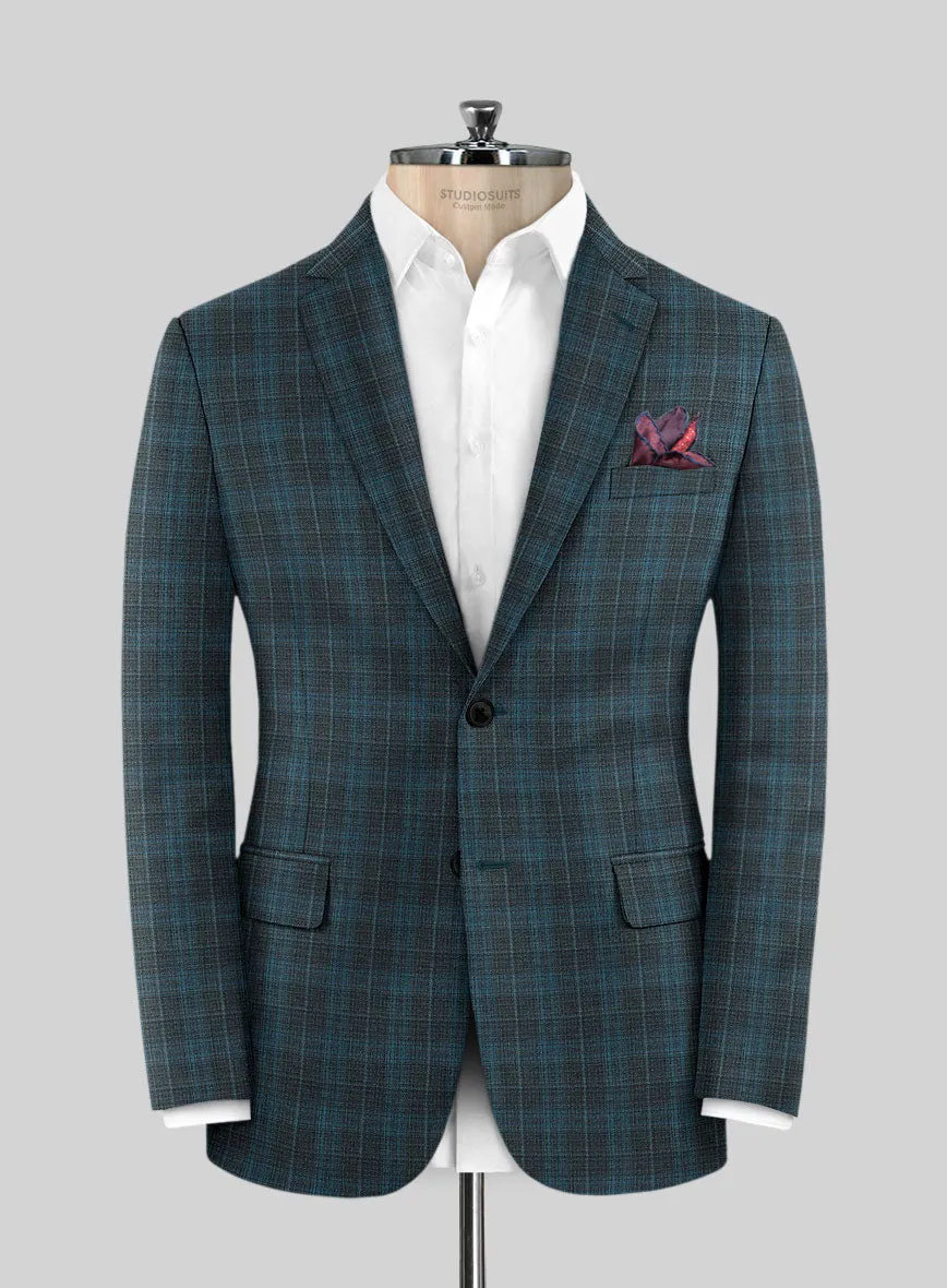 Reda Cyan Green Checks Wool Suit