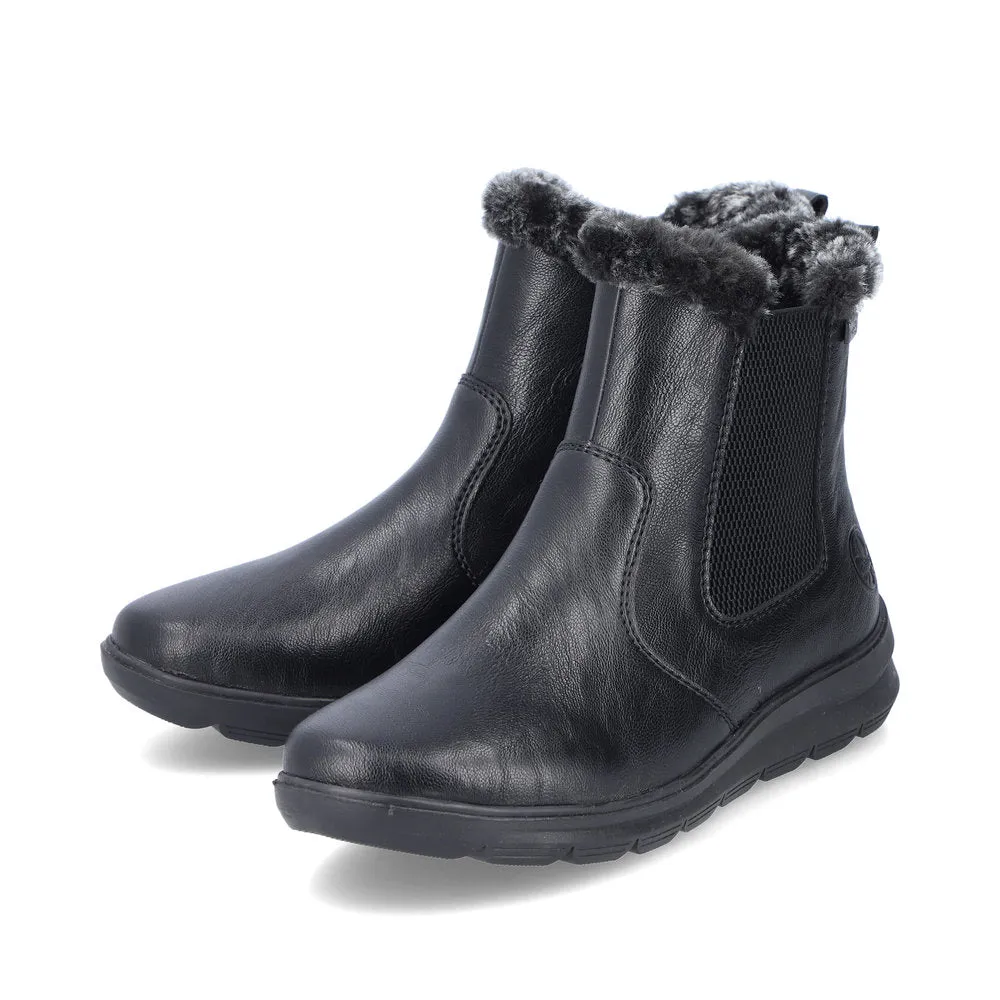 Rieker Ladies Boot Z0061 Flat Ankle boot with fleece lining and zip BLACK Z0061-00