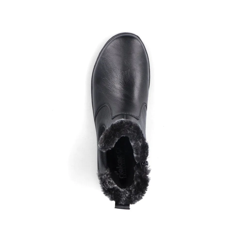 Rieker Ladies Boot Z0061 Flat Ankle boot with fleece lining and zip BLACK Z0061-00