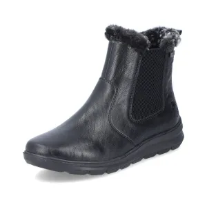 Rieker Ladies Boot Z0061 Flat Ankle boot with fleece lining and zip BLACK Z0061-00