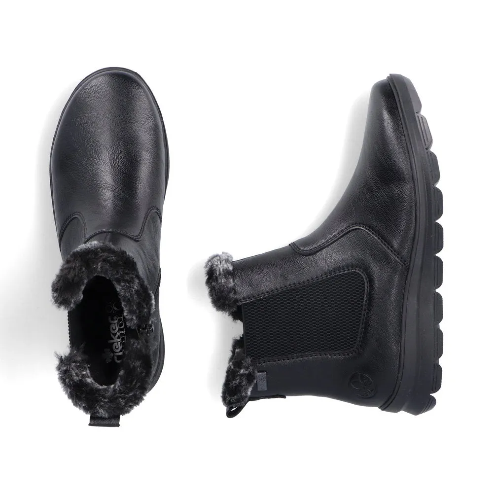 Rieker Ladies Boot Z0061 Flat Ankle boot with fleece lining and zip BLACK Z0061-00