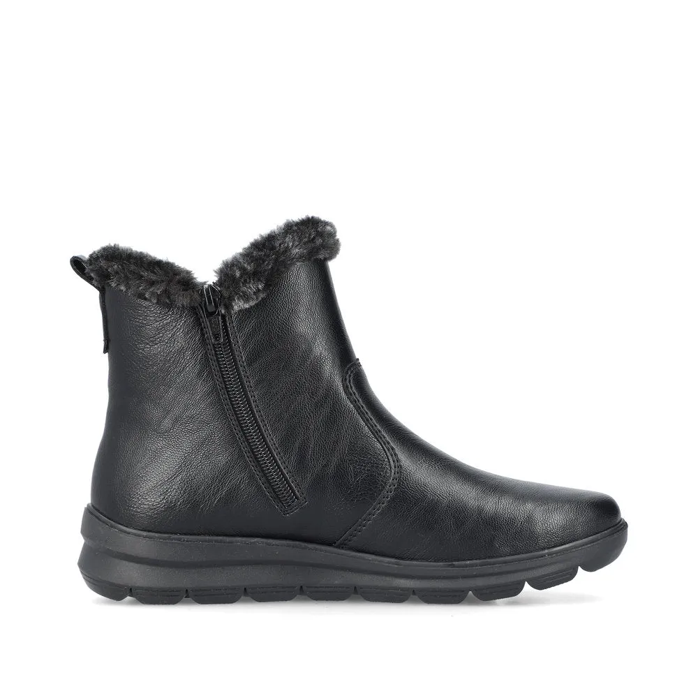 Rieker Ladies Boot Z0061 Flat Ankle boot with fleece lining and zip BLACK Z0061-00