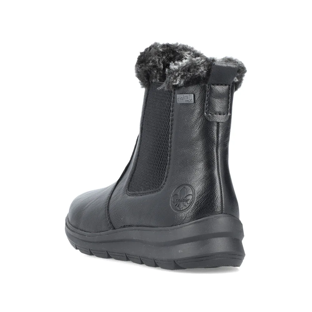 Rieker Ladies Boot Z0061 Flat Ankle boot with fleece lining and zip BLACK Z0061-00