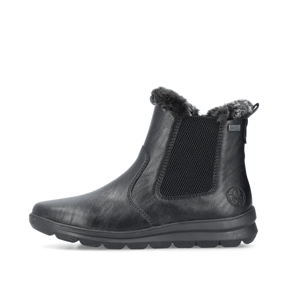 Rieker Ladies Boot Z0061 Flat Ankle boot with fleece lining and zip BLACK Z0061-00
