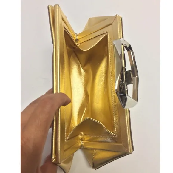 ROGER VIVIER PRISMICK METALLIC LEATHER CLUTCH