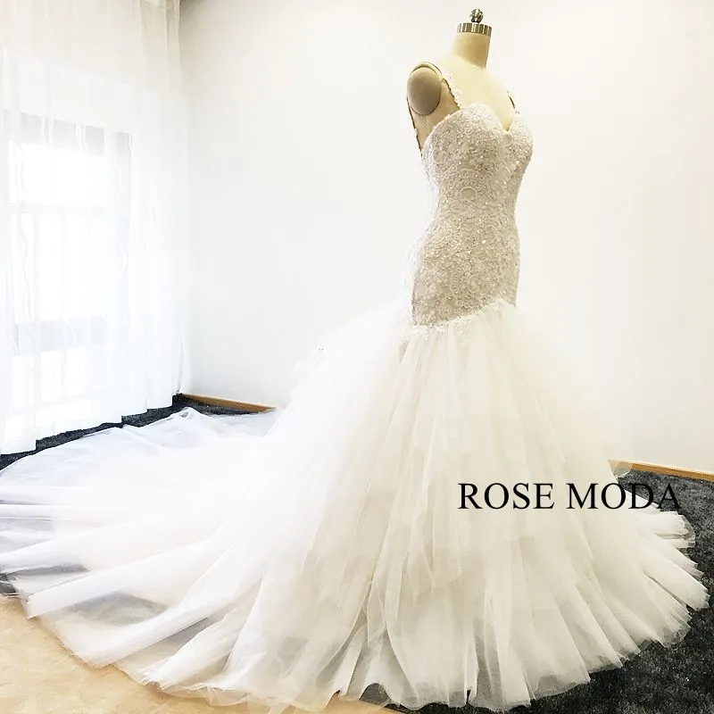Rosemoda Lace Fit and Flare Mermaid Wedding Dress With Royal Train