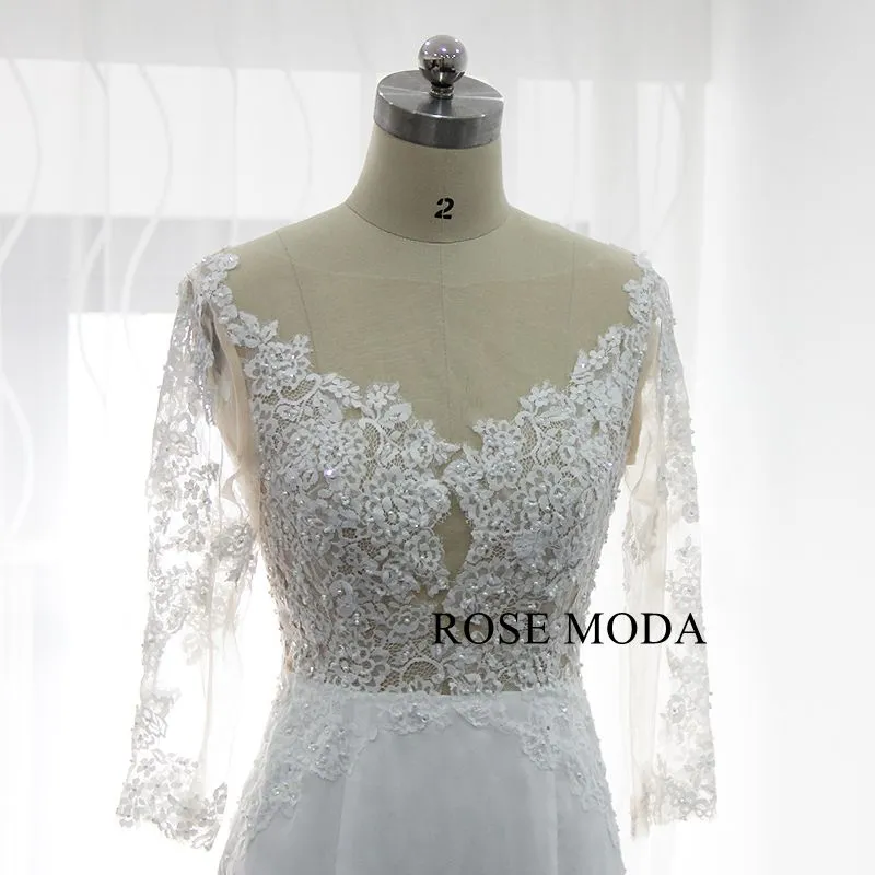 Rosemoda Long Sleeve Illusion Chiffon Mermaid Wedding Dress