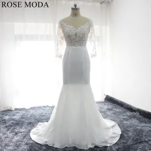 Rosemoda Long Sleeve Illusion Chiffon Mermaid Wedding Dress