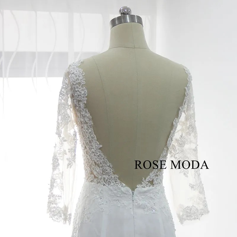 Rosemoda Long Sleeve Illusion Chiffon Mermaid Wedding Dress