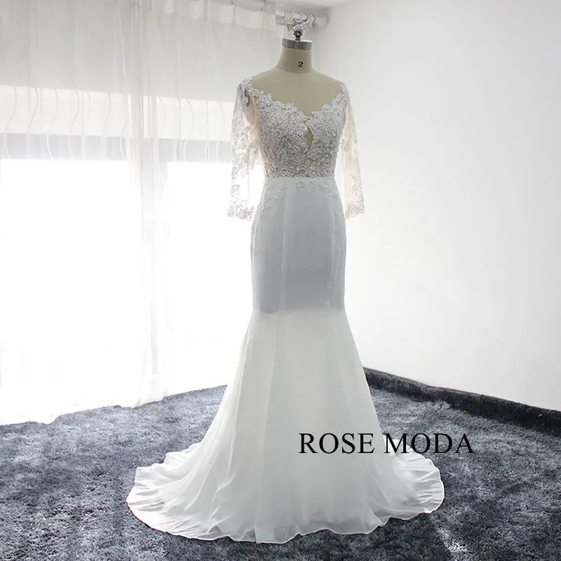 Rosemoda Long Sleeve Illusion Chiffon Mermaid Wedding Dress