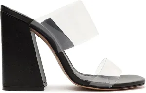 Schutz Victorie Black Clear Straps Slip On Open Toe Block Heeled Sandals