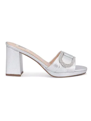 Silver Block Heel With Embellishment