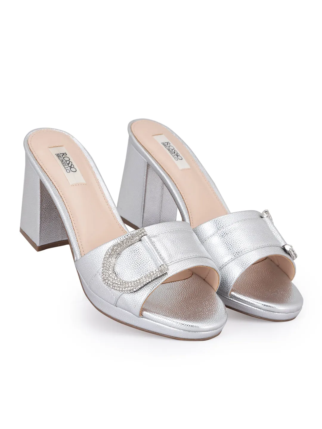 Silver Block Heel With Embellishment