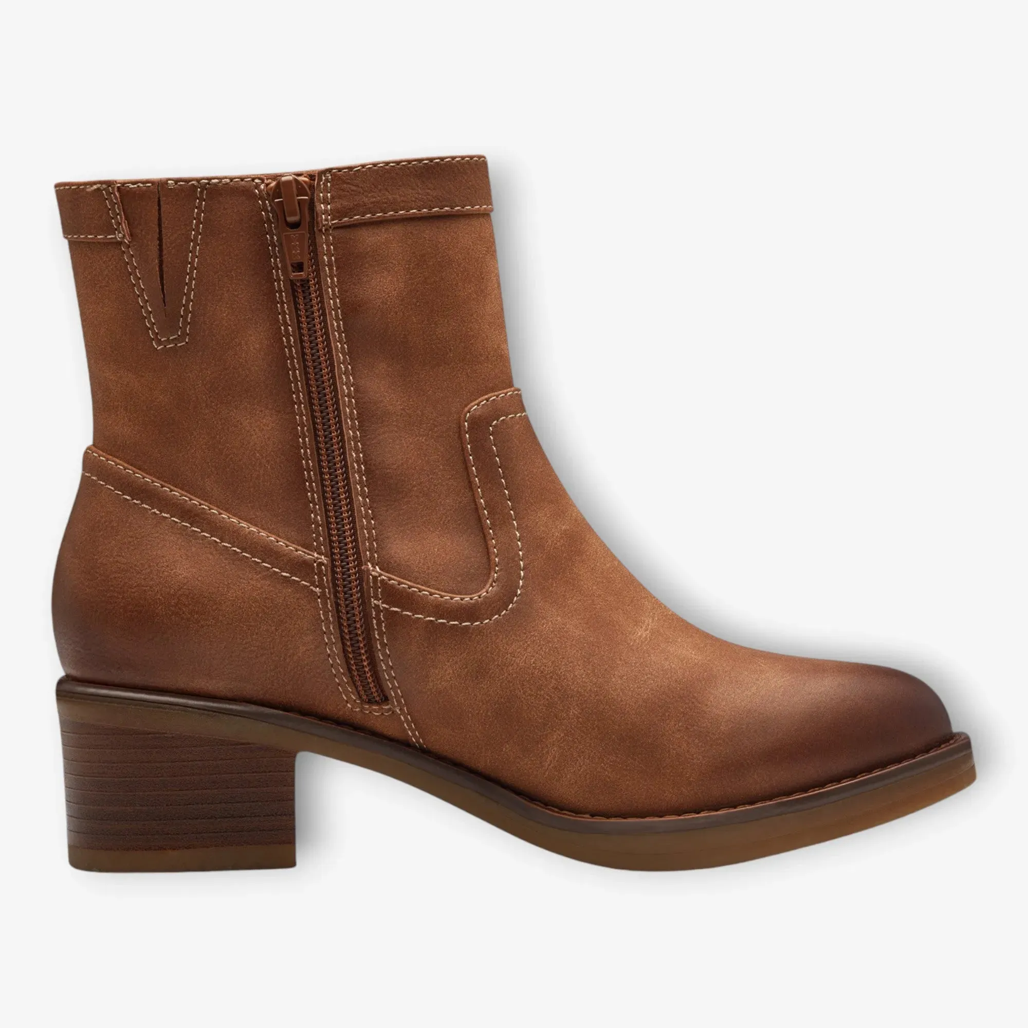 S.Oliver Ladies Brown Boots with Side Zip and Block Heel