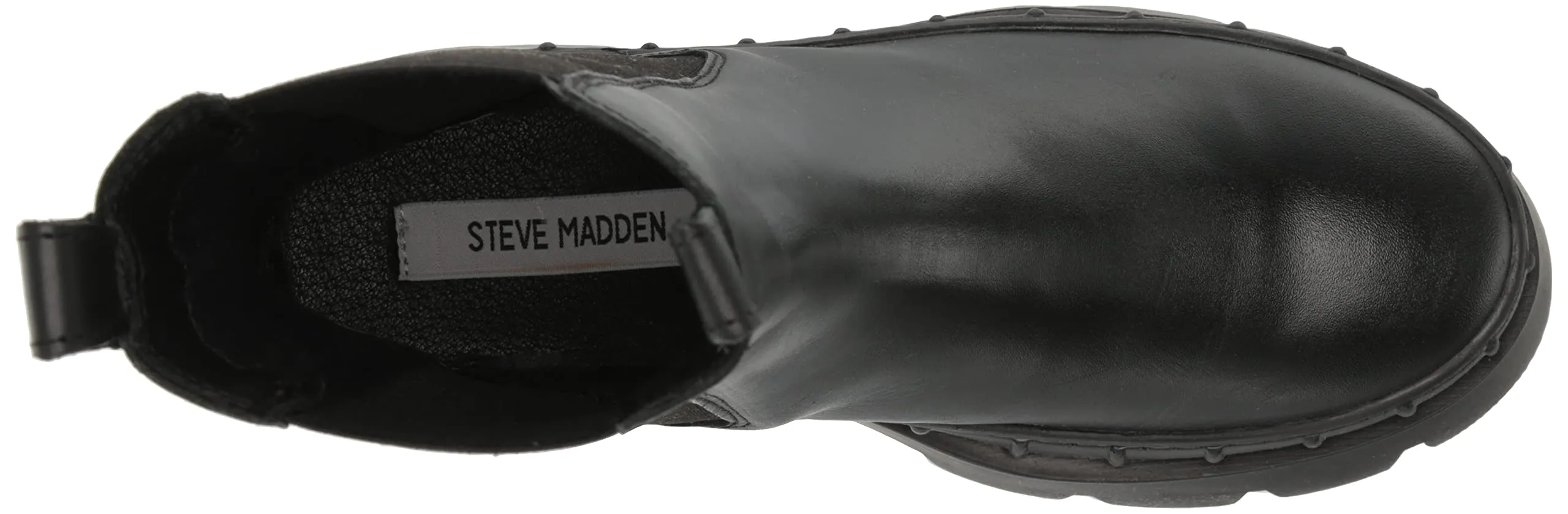 Steve Madden Barclay Black Leather Fashion Pull On Rounded Toe Chunky Ankle Boot