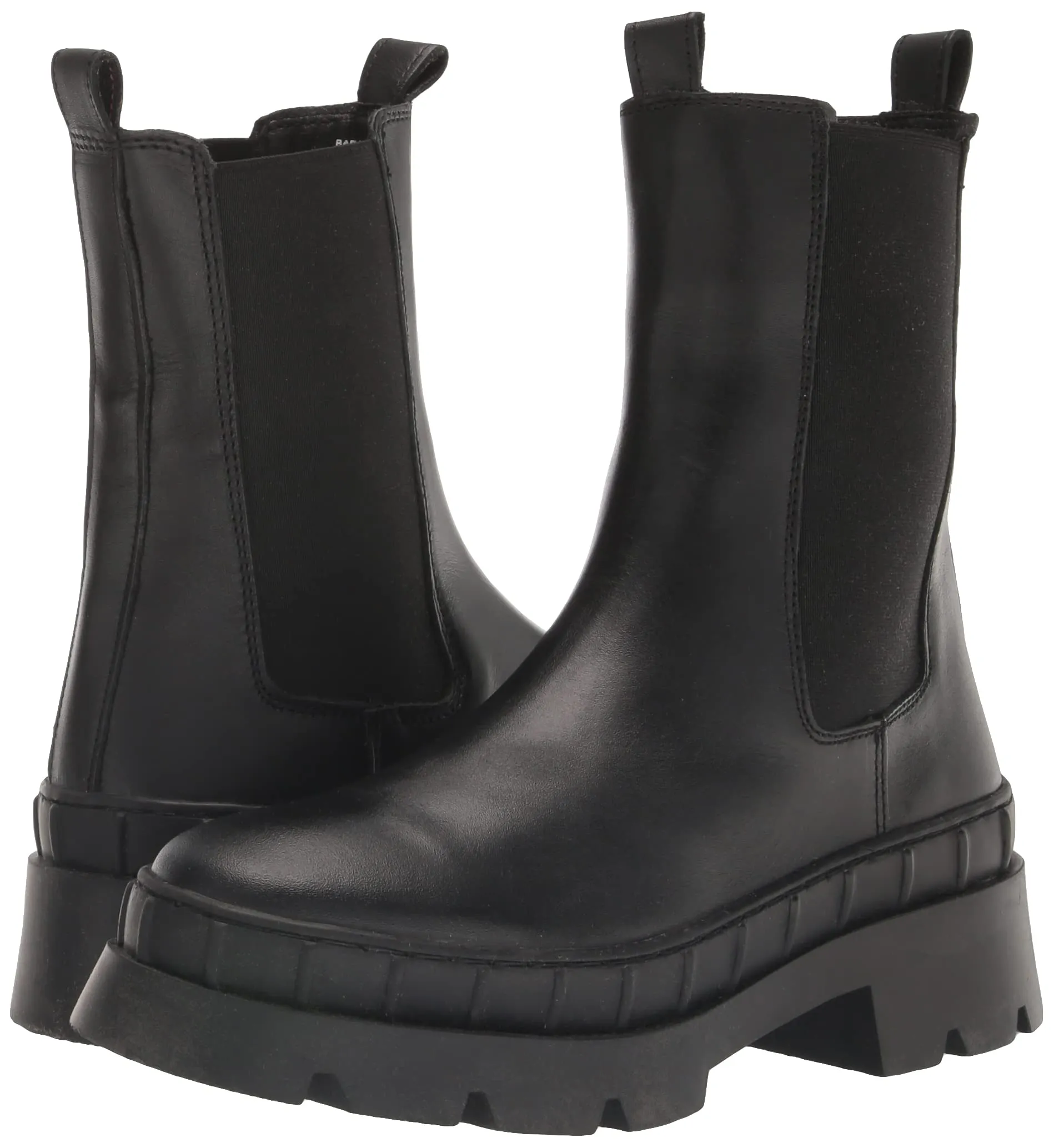 Steve Madden Barclay Black Leather Fashion Pull On Rounded Toe Chunky Ankle Boot