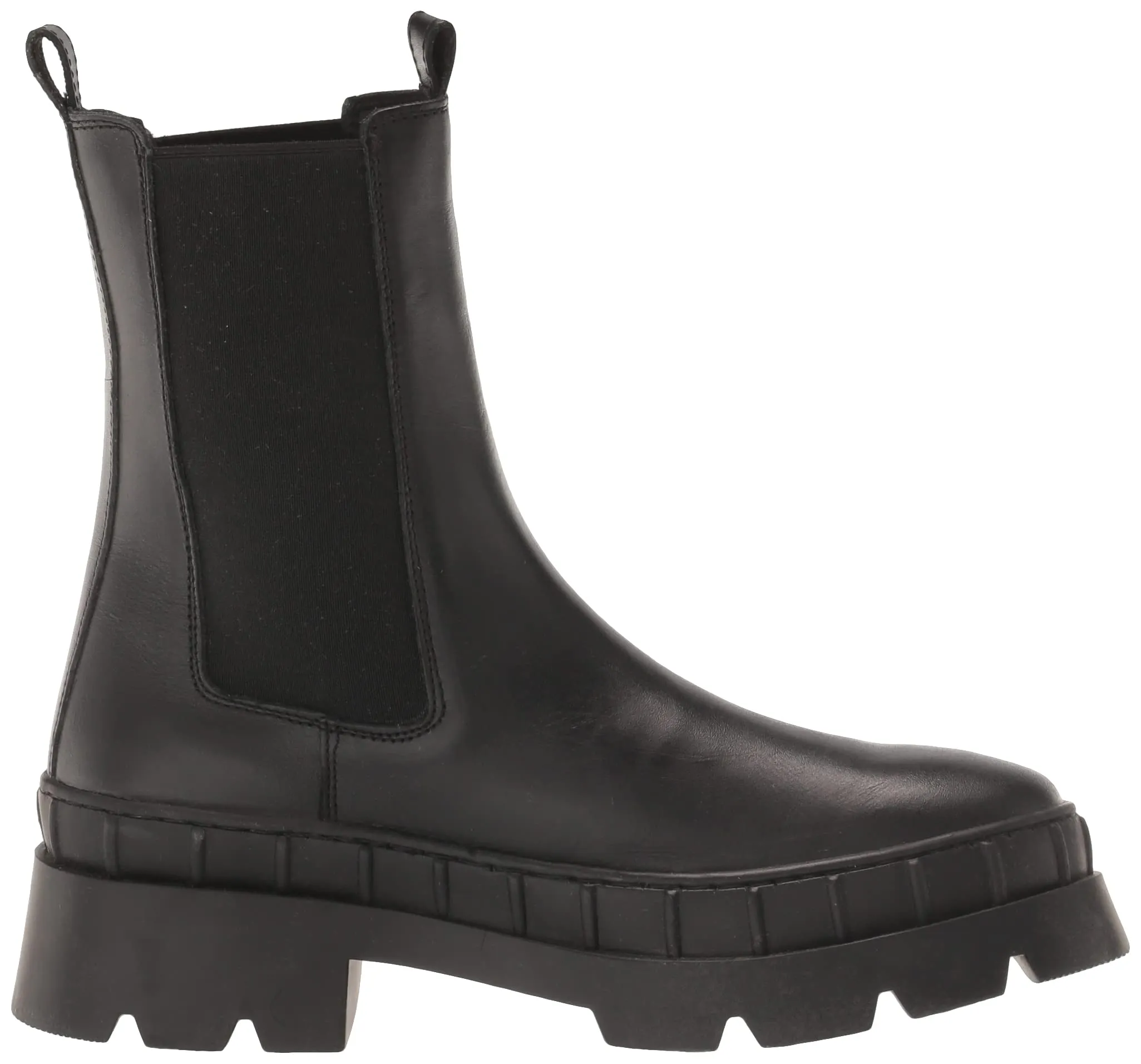 Steve Madden Barclay Black Leather Fashion Pull On Rounded Toe Chunky Ankle Boot