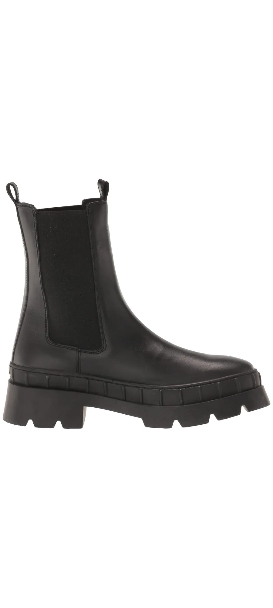 Steve Madden Barclay Black Leather Fashion Pull On Rounded Toe Chunky Ankle Boot