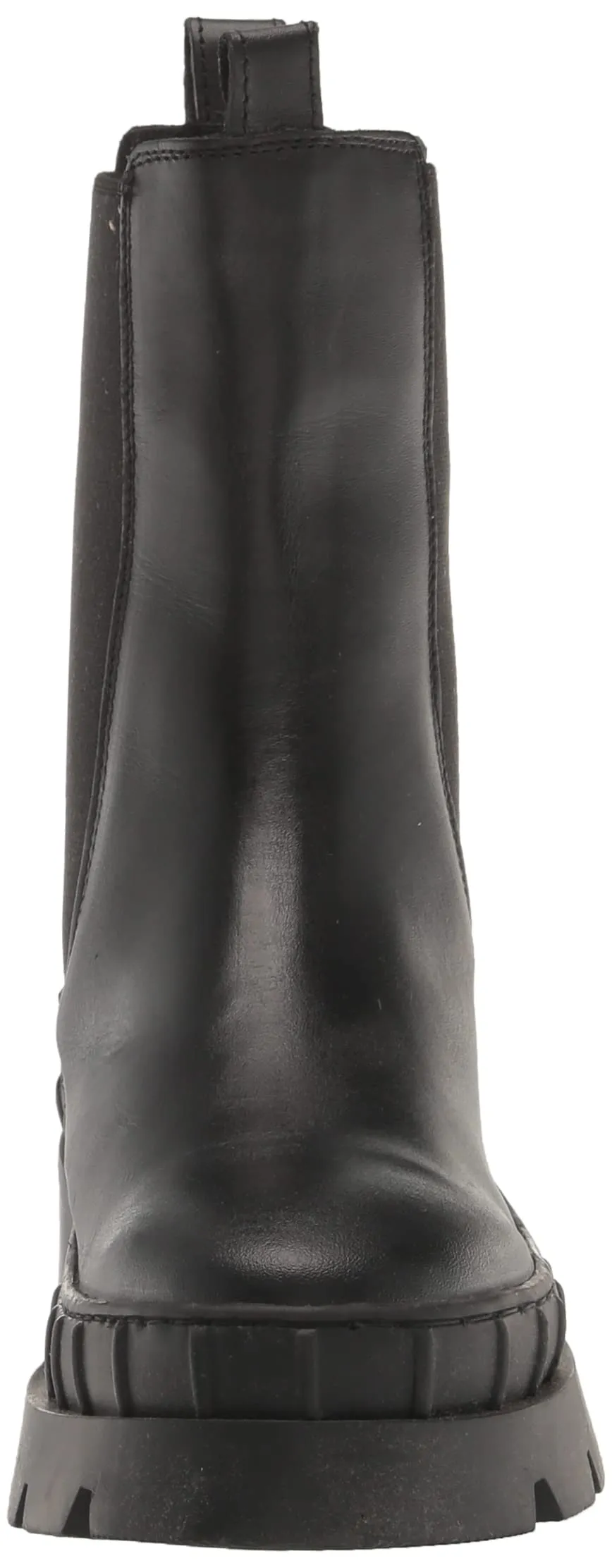 Steve Madden Barclay Black Leather Fashion Pull On Rounded Toe Chunky Ankle Boot
