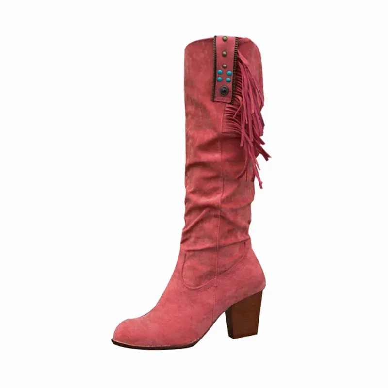 Super Cool Comfy Suede Fringed Side Studded Fashion Boots