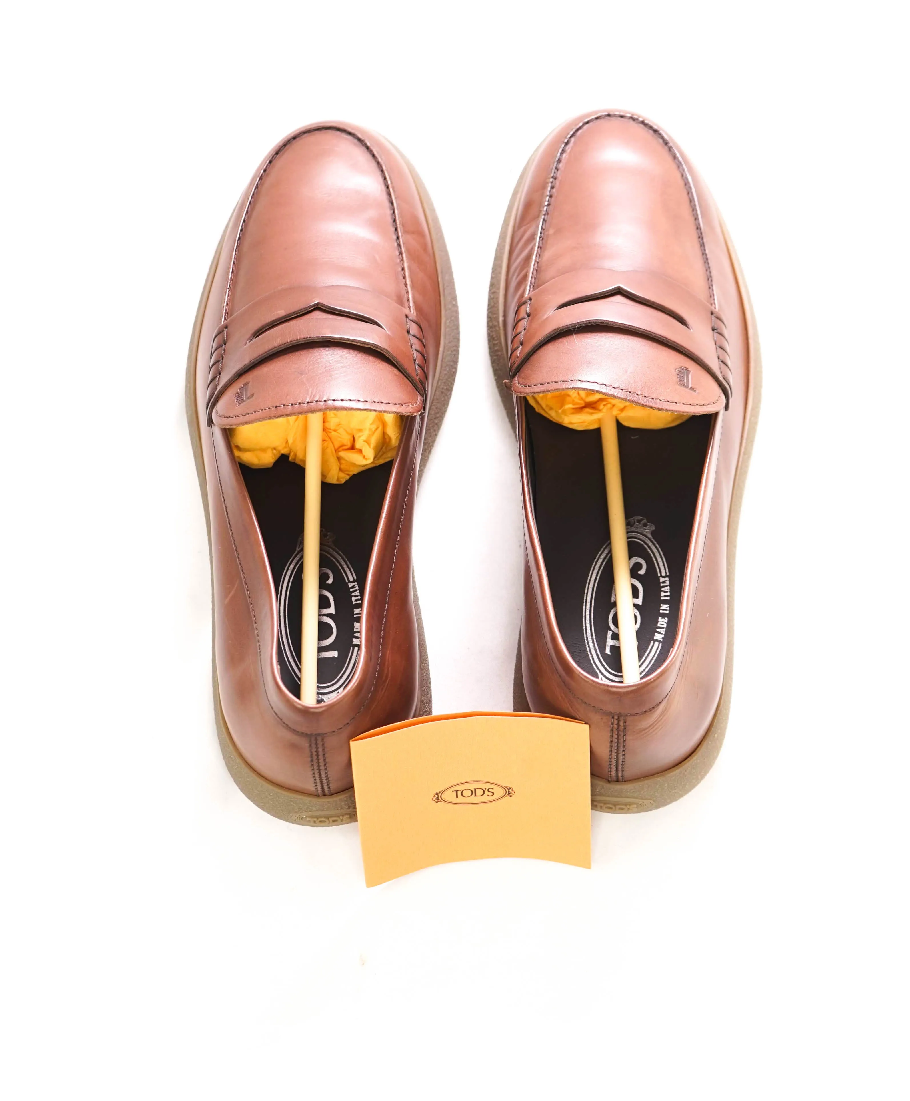 TOD’S - Brown Patina Logo Embossed LUG SOLE Vamp Penny Loafers - 8 US (7 T)
