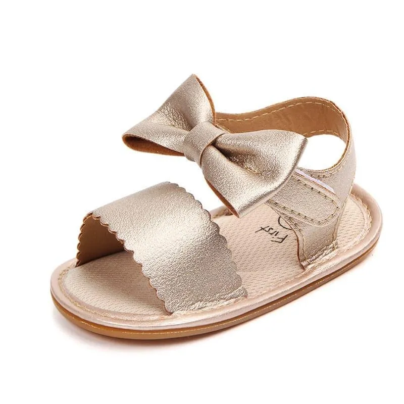 Velcro Bow Solid Color Baby Sandals