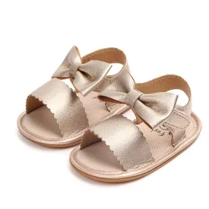 Velcro Bow Solid Color Baby Sandals