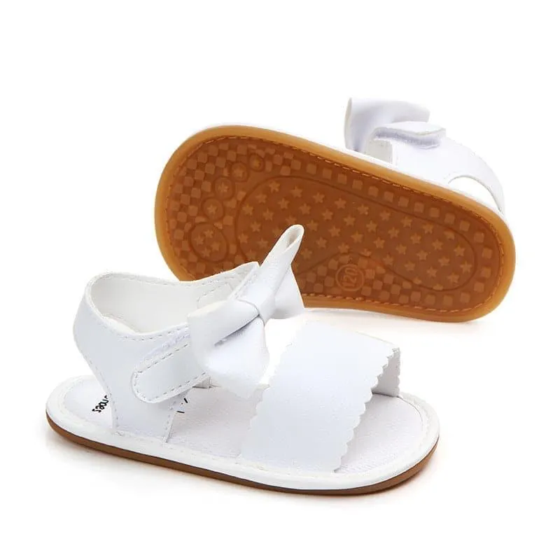 Velcro Bow Solid Color Baby Sandals