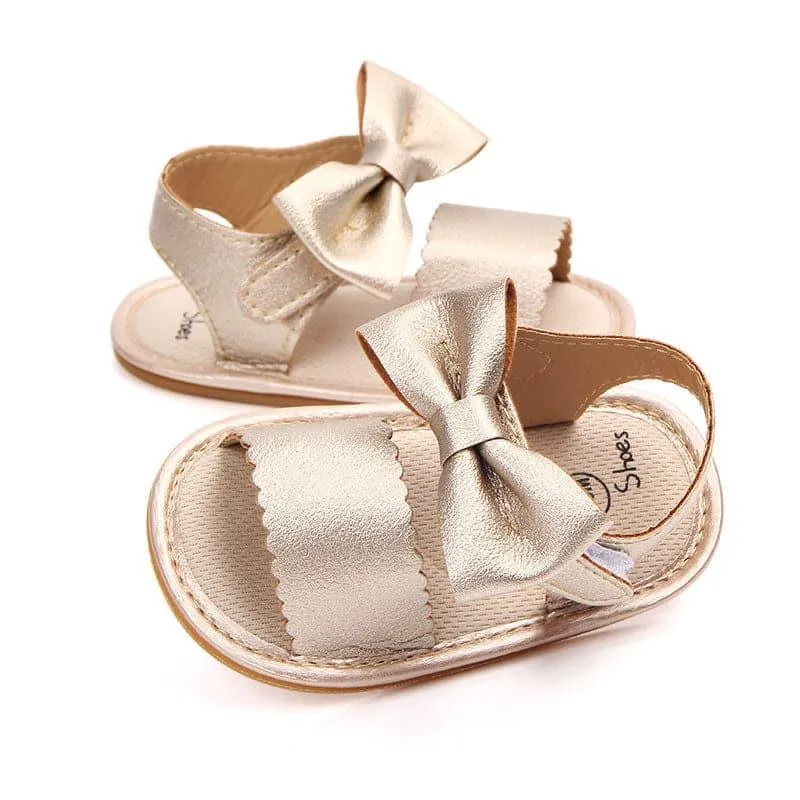 Velcro Bow Solid Color Baby Sandals