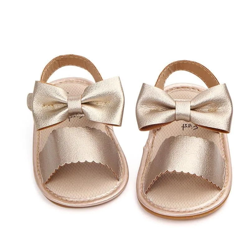Velcro Bow Solid Color Baby Sandals