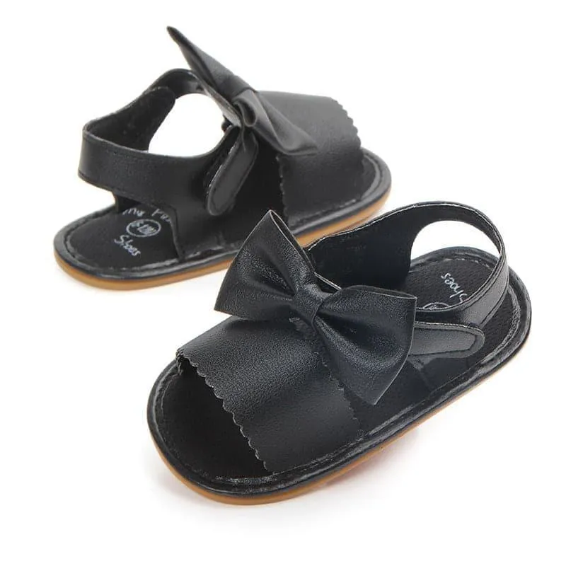 Velcro Bow Solid Color Baby Sandals