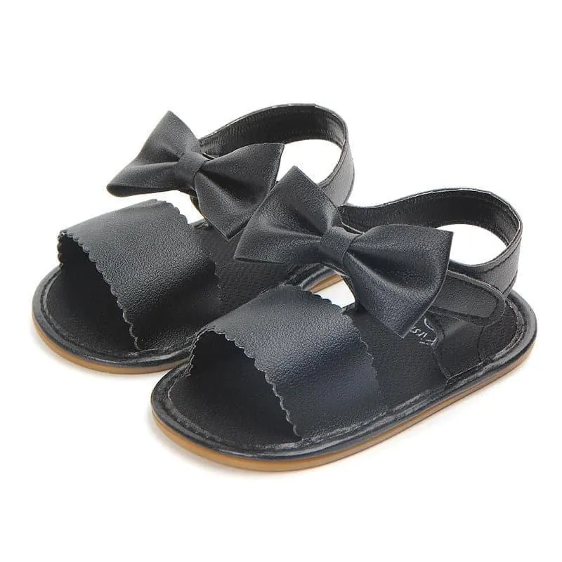 Velcro Bow Solid Color Baby Sandals