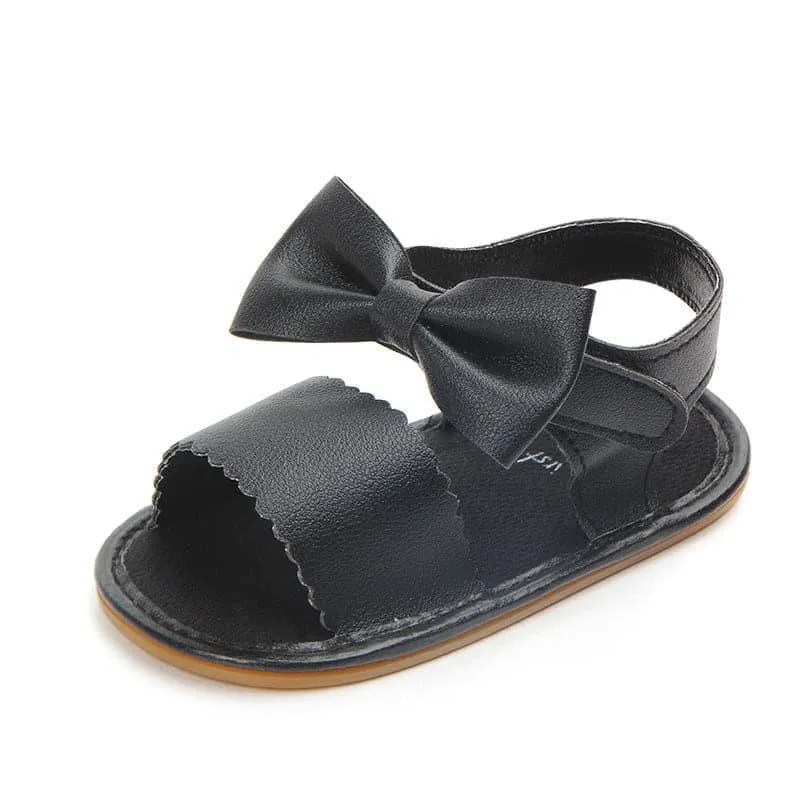 Velcro Bow Solid Color Baby Sandals
