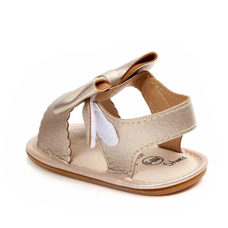 Velcro Bow Solid Color Baby Sandals