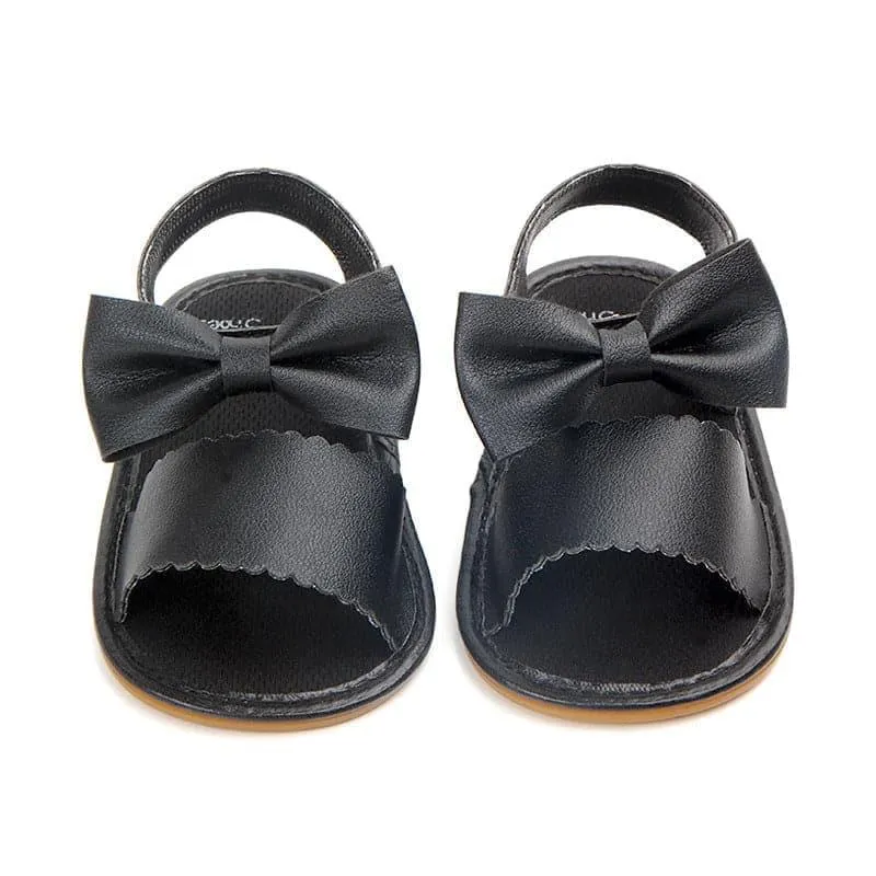 Velcro Bow Solid Color Baby Sandals
