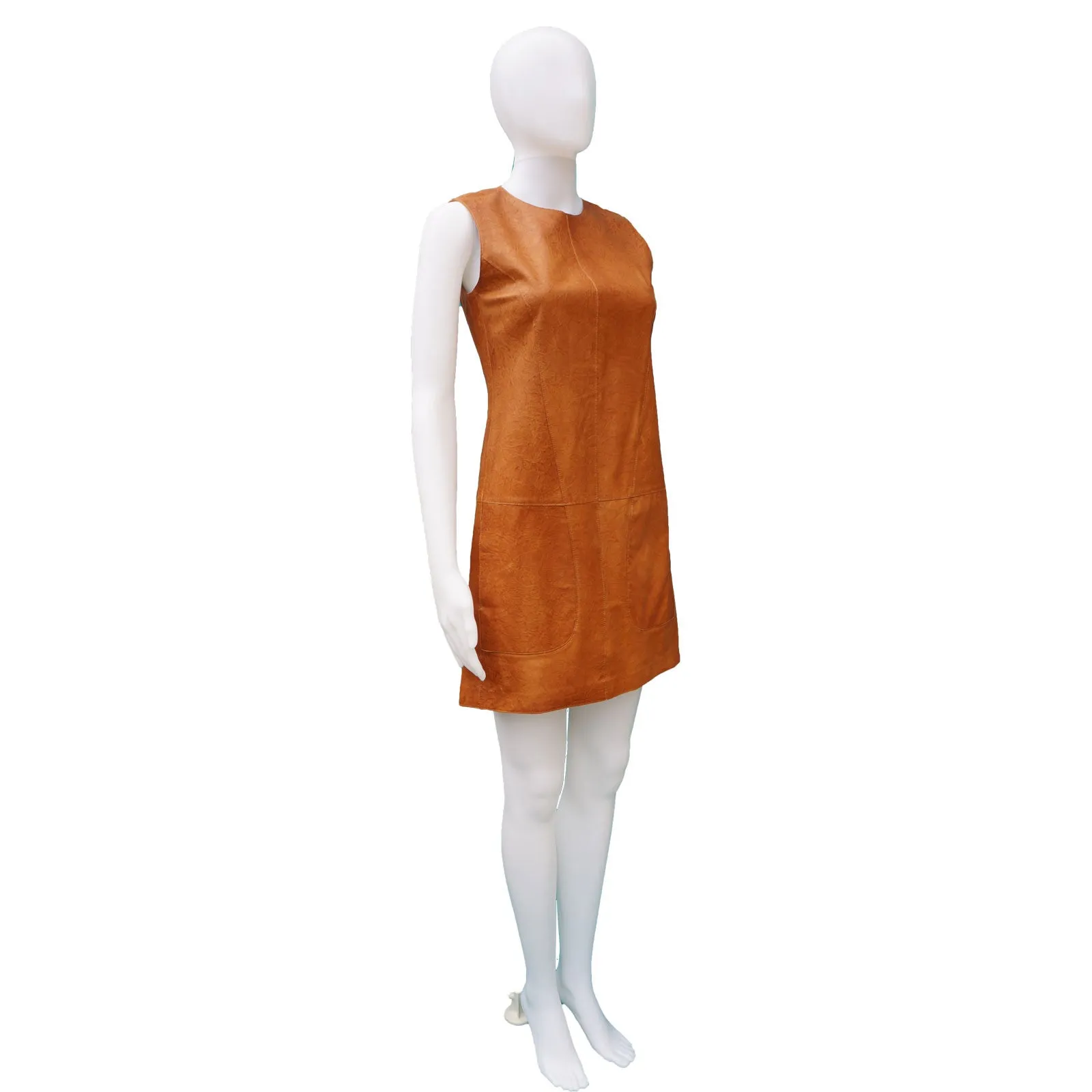 VINCE LEATHER SLEEVELESS SHIFT DRESS