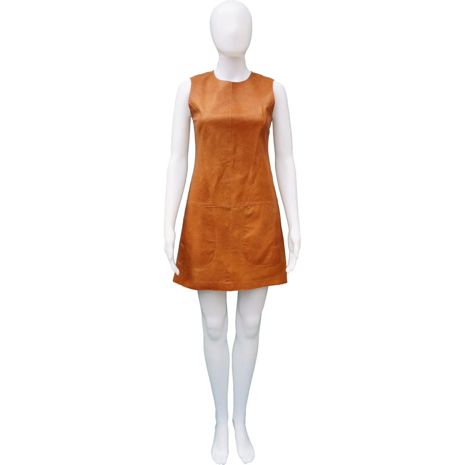 VINCE LEATHER SLEEVELESS SHIFT DRESS
