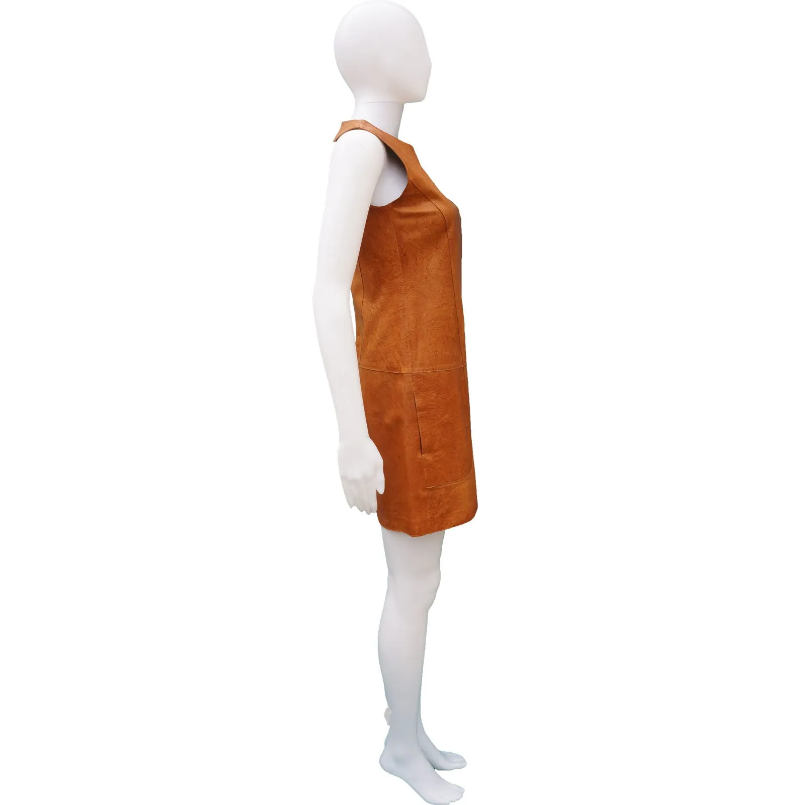 VINCE LEATHER SLEEVELESS SHIFT DRESS