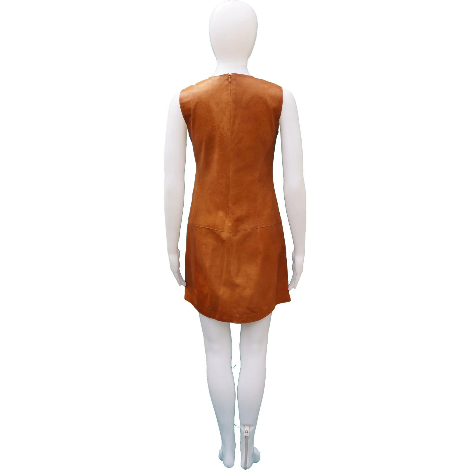 VINCE LEATHER SLEEVELESS SHIFT DRESS