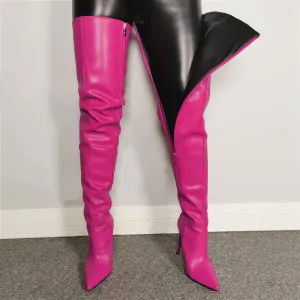Women sexy stiletto thigh high boots PU leather pinted toe over the knee boots