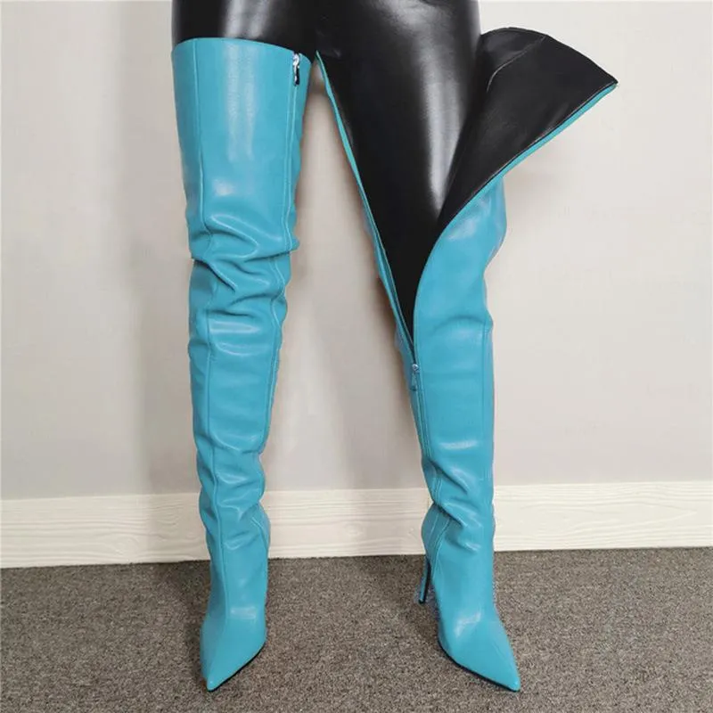 Women sexy stiletto thigh high boots PU leather pinted toe over the knee boots