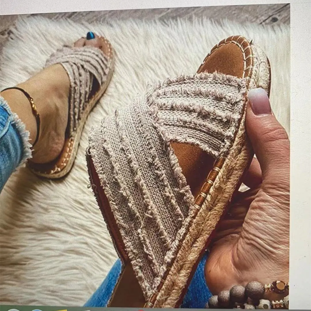Women summer beach bohemian flat criss cross strap espadrille sandals