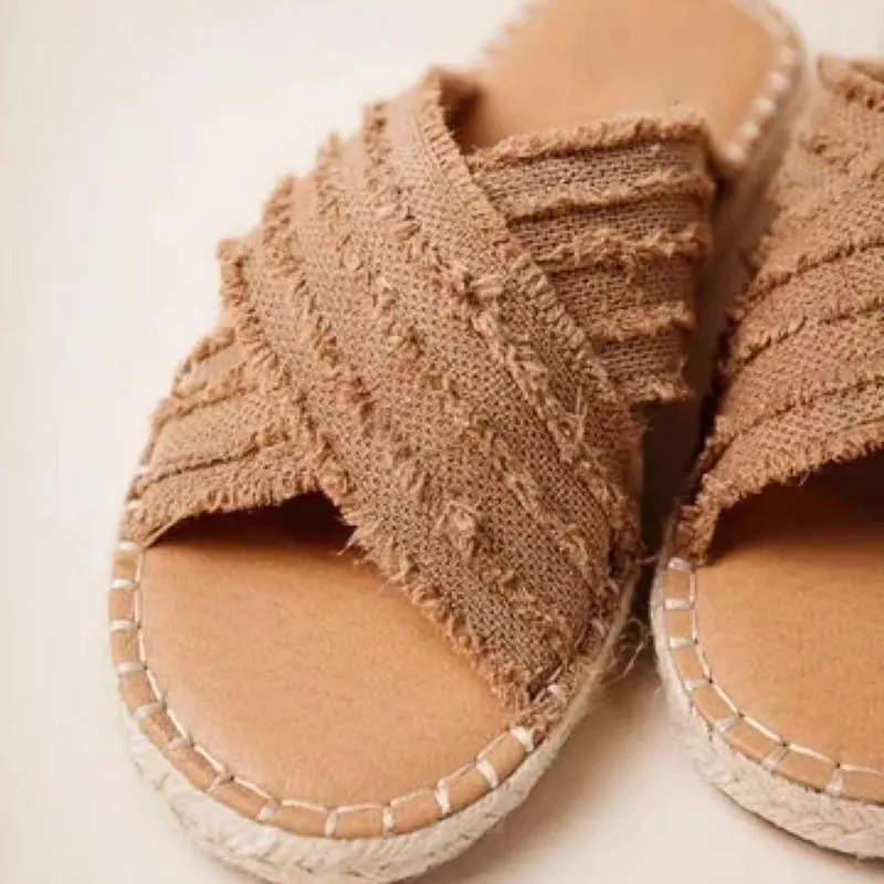 Women summer beach bohemian flat criss cross strap espadrille sandals